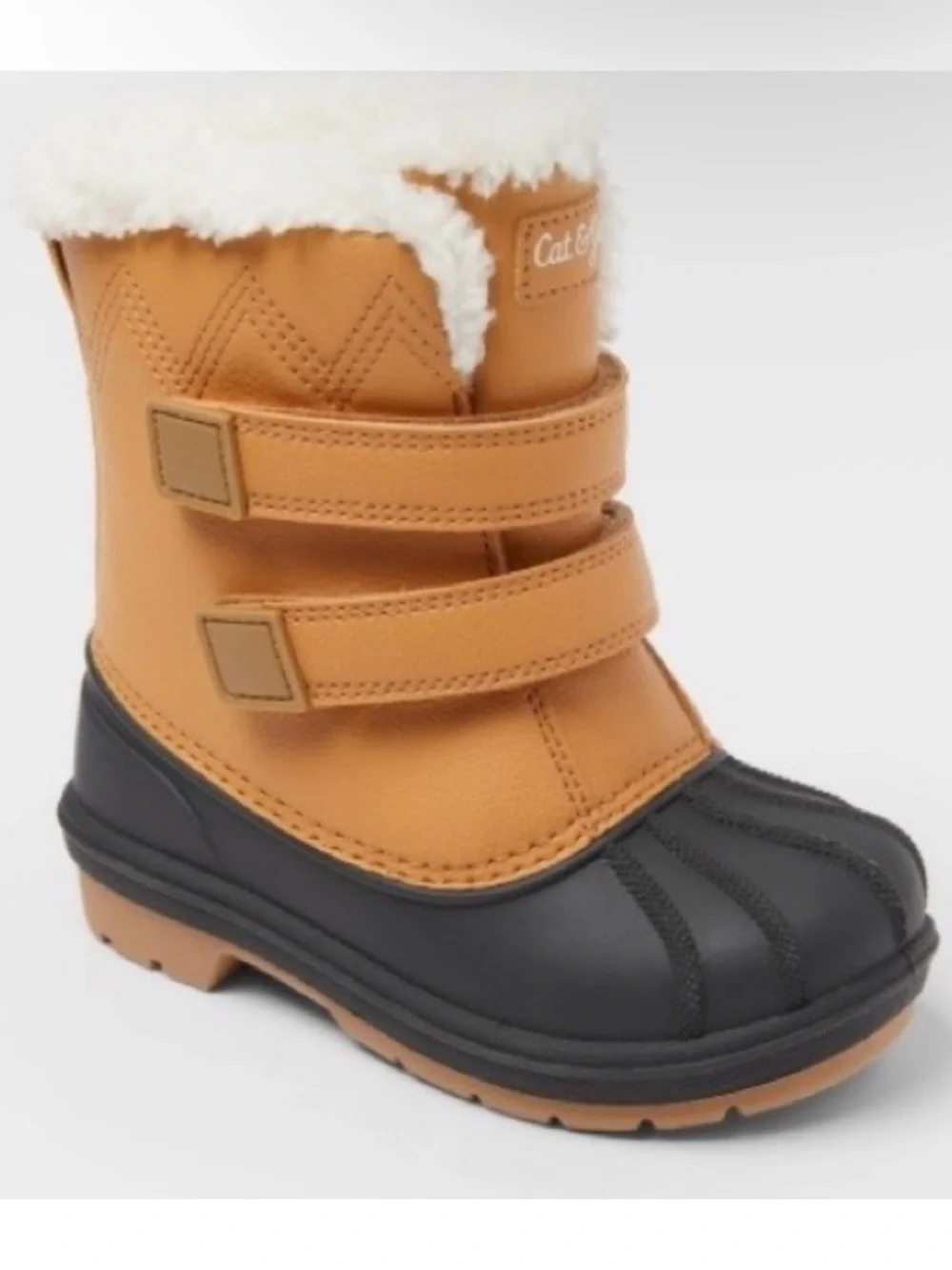Kids Boys Waterproof Winter Boots with Faux Fur - Tan and Black